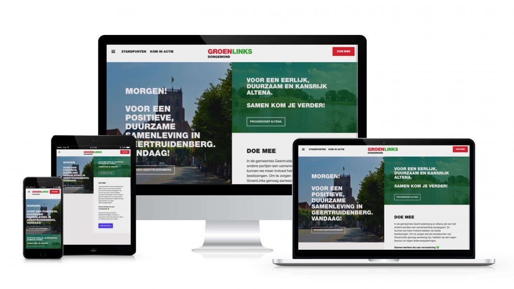 De website van GroenLinks op laptop, iPad en mobiel
